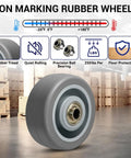 Heavy Duty Rubber Caster Wheels Set Of Four With 1000 Pound Capacity Non Marking Industrial Grade Replacement Casters For Cart Dolly Trolley Hella Smooth Rolling Performance, non marking rubber wheel with precision ball bearing.