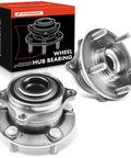 Two Pack Heavy Duty Rear Wheel Bearing And Hub Assembly For 5 Lug AWD Vehicles Fits Hyundai Santa Fe 2007 To 2020 Santa Fe Sport 2013 To 2018 Santa Fe XL 2013 To 2019 Veracruz 2007 To 2012 Sorento 2011 To 2015 Kia Rondo 2014 To 2017 product with box and hubs displayed
