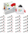Sleek One Inch Led Recessed Downlights With Junction Box, 5 Switchable Color Modes, High Cri 90 Plus, 7 Watt Hella Bright Triac Dimmable Anti Glare Ic Rated Square Ceiling Spotlights, Etl Certified White 24 Pack arranged with packaging.