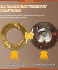 Comparison of Flat Blade Disc Without Screw Hole showing no coffee grounds versus one with residue for No Fuss Single Dose Espresso Coffee Grinder.