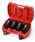 Half Inch Drive Deep Six Point Impact Socket Set For Metric Axle Nuts, CR-MO Steel With Black Phosphate Finish, in red case
