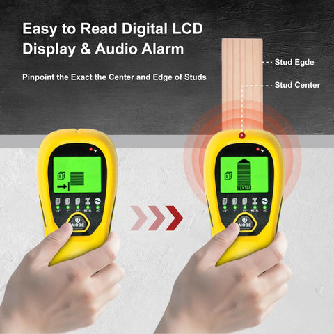 Heavy Duty Multisurface Stud Detector And Five In One Wall Scanner With Crisp Lcd Display, Dead On Precision For Pinpointing Wood Framing, Metal Pipes, Live Ac Wiring, And Steel Rebar Behind Drywall With Zero Sweat Drilling