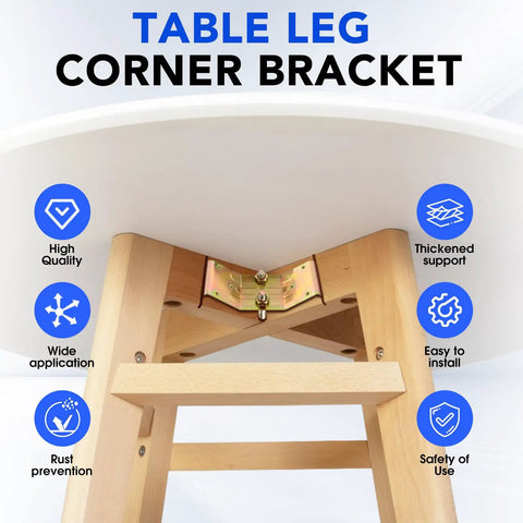 Heavy Duty Table Leg Corner Brackets With Iron Hanger Bolt For No Sweat DIY Furniture Build And Wobble Free Assembly Includes Fast Install Hardware showcasing a close-up of a corner bracket installed on wooden furniture.