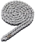 Close-up of 428 Drive Chain 116 Links with Chain Breaker Tool for 110cc 125cc Dirt Bikes ATVs Go Karts Quad, metal links coiled