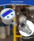 Budget Friendly Digital Pressure Gauge With 2.5 Inch Blue Backlit LCD 0 To 200 PSI All Stainless Steel Case One Quarter Inch NPT Connection One Percent Accuracy For Precise Readouts In Harsh Environments, showing 1/4 inch NPT thread.