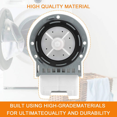 Samsung Washer Drain Pump Beefed-Up Upgrade DC31-00178A DC31-00187A displayed in a modern laundry setting