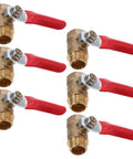 6 Pack Copper Ball Valves With Male Female Threaded Adapters Quick Connect Shutoff Valve Lever Handle For Water Heater And Garden Hose, shown with red lever handles.