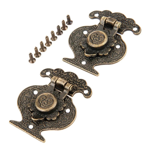 Two Pack Key Hasp Lock Antique Brass For Wooden Jewelry Boxes And Gift Boxes, Decorative Latch With Screws, Fits 40mm And 51mm Boxes