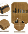Canvas Knife Roll with Handle Portable Chef Tool Organizer for Travel Camping and Picnics durable knife case open view