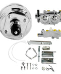 9 Inch Dual Diaphragm Chrome Power Brake Booster Paired With 1 1 8 Bore Master Cylinder And PV4 Disc Drum Proportioning Valve kit components.