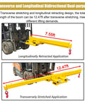 Top Tier Badass 5 Ton 11000 Lb Bidirectional Adjustable Crane Boom Forklift Attachment shown in retracted and extended positions.