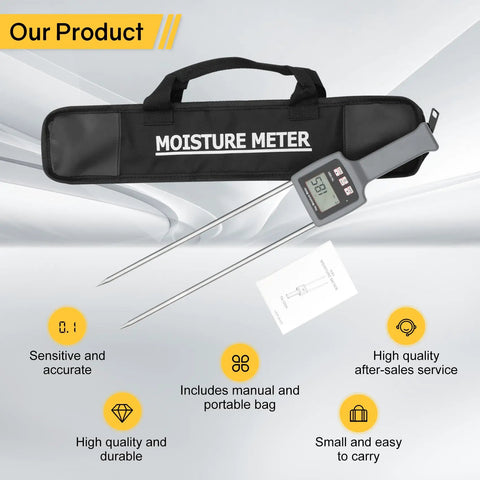 Portable Hay Moisture Tester Probe With Quick 1 Second Reading, Precise Hay Moisture Meter For Bales, 0 To 80 Percent Range, Temperature Humidity Compensation, High Accuracy 0.5 Percent, Easy Field Use On The Go To Prevent Spoilage with carry case