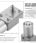Heavy Duty DC Six Volt Worm Gear Motor Providing Ninety Rpm Low Speed And Beefy High Torque Via Fourteen Millimeter D Shaft Self Locking Design Made For Car Mods Home Tech And Robot Kits Includes Mounting Bracket And Screws For Fast Install Anytime, showing gear motor with D shape shaft and durable material.