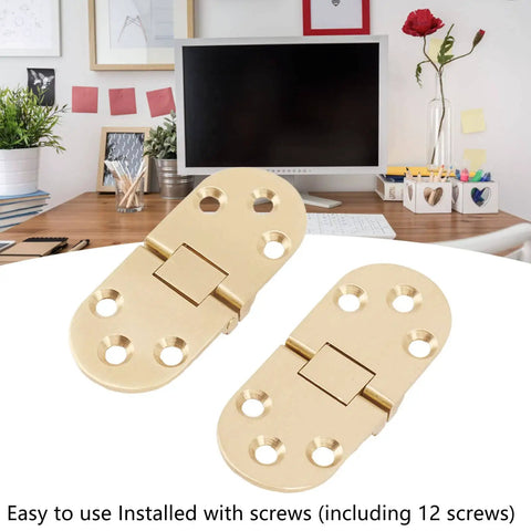 180 Degree Brass Folding Hinge For Folding Tables And Desks, Heavy Duty 2.5mm Thin Profile, Smooth Flip Top Action With Screws