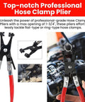 Top Tier 5 In 1 Hose Clamp Pliers Set For Auto Repair Pros, Durable Automotive Tool Kit To Snip Install And Adjust Clips On Coolant Or Fuel Lines Like A Boss., black steel hose clamp plier with red handles, 1-3/4 in opening