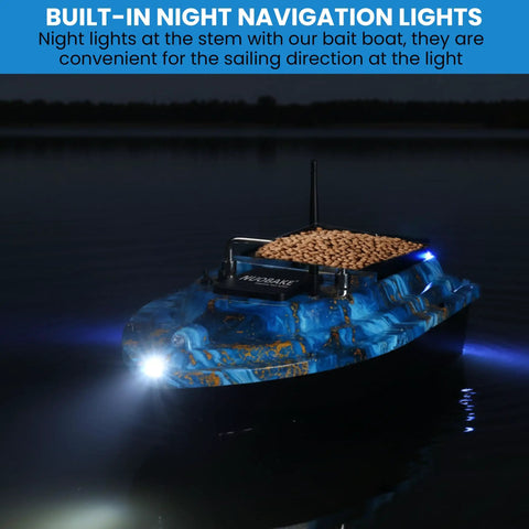RC Bait Boat With 2.4G Remote 546 Yard Range Dual 5200mAh Batteries 4.4 Lb Bait Capacity Heavy Duty ABS Hull Night LED Lights