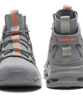 Front and back view of Steel Toe Work Boots For Tough Jobs Lightweight Breathable Construction Boots High Cut Gray 45