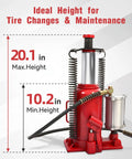 20 Ton Air Hydraulic Bottle Jack With 10.2 To 20.1 Inch Lift Range and Dual Mode for Trucks and RVs