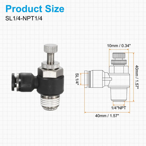 2 Pack 1/4 NPT Push To Connect Air Flow Control Valve 90 Degree Elbow Fitting For 1/4 Inch OD Air Hose Quick Lock Pneumatic System