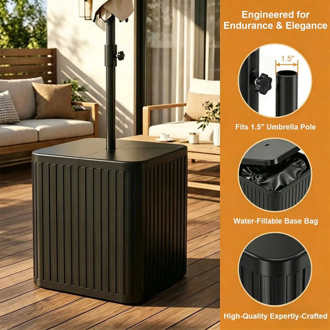 2-In-1 Umbrella Base And Side Table For Outdoor Patio, 16.54 Inch, Fillable 15 Gal Water Or Sand Base, UV Resistant