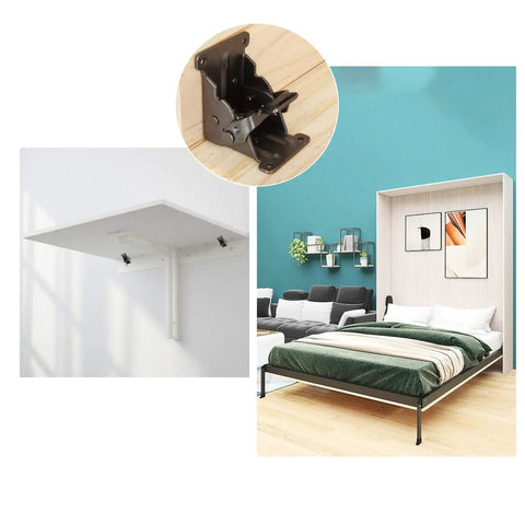 Heavy Duty Stainless Steel Folding Table Leg Brackets With Self Locking Hinges for wall-mounted support and bed assembly.