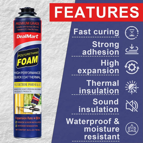 Heavy Duty Closed Cell Spray Foam Insulation Kit Self Expanding Polyurethane with features including thermal insulation and waterproofing.