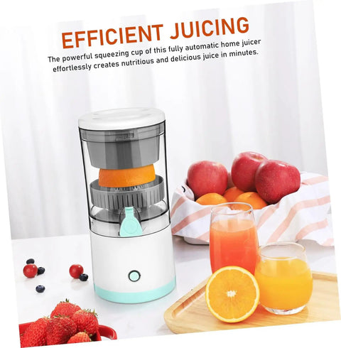 Premium Portable Electric Citrus Juicer, Powerful 45W Motor With Retractable Blade, Fast Press Fruit Extractor in use with fresh fruits.