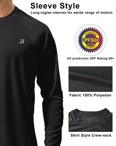 Mens UPF 50 Plus Sun Protection Long Sleeve Rash Guard Shirt For Fishing Hiking Swimming Diving And Outdoor Adventures Quick Dry Lightweight UV Shield Built For The Grind Black