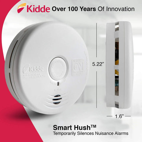 10 Year Photoelectric Smoke And Carbon Monoxide Alarm With Sealed Lithium Battery No Battery Change Over A Decade Kitchen Safe Combination Detector Model P3010K CO, side and front view