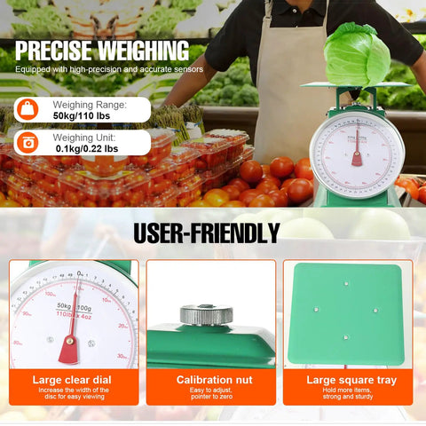 Heavy Duty Portion Control Mechanical Kitchen And Food Scale With Stainless Steel Platform 110 Lbs Capacity Industrial Dial Scale