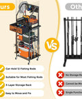 Comparison of our Fishing Rod Rack Organizer with 3 tiers, pegboard, drawer vs. a basic rack holding rods, highlighting features.