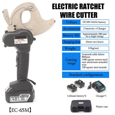 LwiftGal Cordless Electric Wire Scissors Portable Ratchet Cable Cutter for Copper Aluminum Armored Cables, 3.5kg weight with steel head.