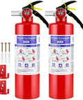 Two Pack Of 2.5 Pound ABC Fire Extinguishers UL ANSI 299 Certified Portable Dry Chemical with user instructions.