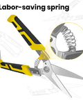 8.7 Inch Tin Snips Heavy Duty Metal Cutter With Stainless Steel Blades featuring labor-saving spring and ergonomic grip in yellow.
