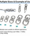 Two Pack M6 Swivel Ring Double Ended Eye Hook With Quick Link For Hanging Chairs in various sizes with load capacity