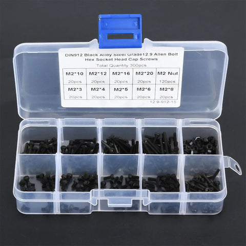 Beefy Pro Grade M2 X 3 20mm 12 9 Grade Black Alloy Steel Hex Socket Screws Bolts And Nuts Kit in plastic case