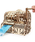 Old School 3D Wooden Puzzle Cash Register Box DIY Money Box Kit For Adults, Vintage Mechanical Model, Self Assembly Woodcraft Construction Kit, Retro Style Money Storage For Home Or Office Decor, wooden money box with 10 euro note