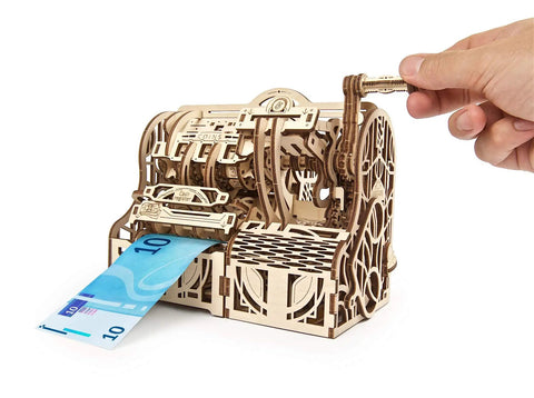 Old School 3D Wooden Puzzle Cash Register Box DIY Money Box Kit For Adults, Vintage Mechanical Model, Self Assembly Woodcraft Construction Kit, Retro Style Money Storage For Home Or Office Decor, wooden money box with 10 euro note