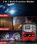 Dual Voltage 110 Volt 220 Volt 145 Amp MIG TIG Stick Welder 3 In 1 Flux Core Gasless Welder With LCD Inverter Portable IGBT
