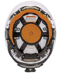 Interior view of Low-Profile Vented Safety Helmet With Rechargeable Headlamp Class C Type-2 ANSI Z89.1 approved for at-height and confined space work.
