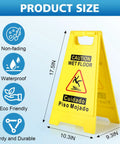 2 Pack Caution Wet Floor Sign Bright Yellow 17.5 Inch Height Double Sided Foldable A Frame With English And Spanish Caution Wet Floor Messages