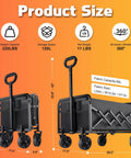 Heavy Duty Workhorse Foldable Wagon Cart With All Terrain Wheels 220 Lb Capacity Portable Lightweight Utility Cart Collapsible 2 Cup Holders