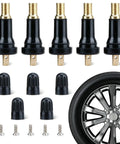 5 Pack TPMS Tire Pressure Valve Stem Replacement Kit For Your Daily Driver with rubber valves and caps for secure air sealing.