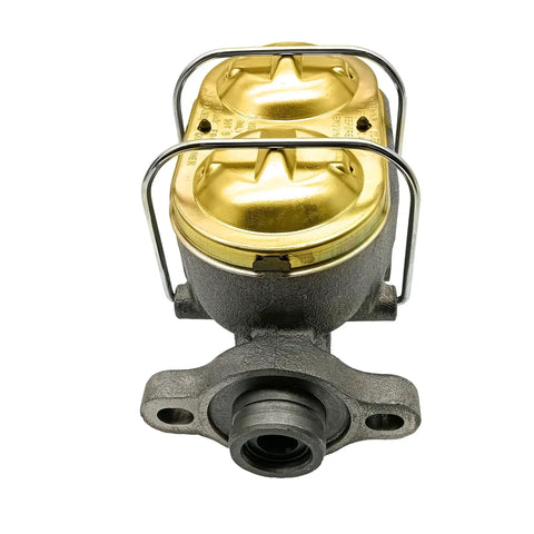 11 Inch Power Brake Booster And Master Cylinder Kit For GM A Body F Platform X Body Smooth Pedal Feel, gold and black master cylinder detail.