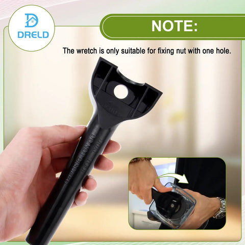 Hand holding wrench from Replacement Blender Blade Assembly With Wrench And Drive Socket Removal Tool Kit for 5200 6300 and 5000 Series