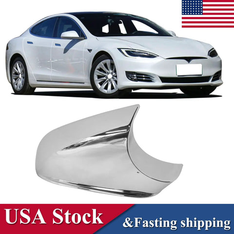 Boost Your Tesla Game With This Slick Chrome Right Rearview Mirror Bottom Cover Cap Bolt On Trim Replacement designed for Model S 2014 to 2021 with a glossy finish.