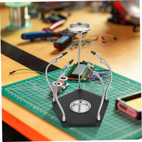 LED Magnifying Lamp With Magnifying Glass Holder for soldering circuit boards, sturdy third hand tool on a workbench