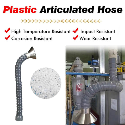 Premium Rock Solid Ultra Heavy Duty 360 Flex Welding Smoke Extractor Hose With Stainless Hood For Hardcore Shop Tasks Grey articulated hose with stainless hood.