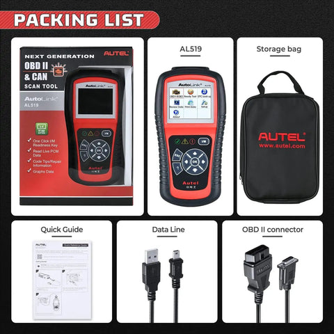 AL519 Enhanced OBD2 Scanner Car Diagnostic Tool With Check Engine Code Reader And CAN Scan Dope Upgrade From AL319 package contents