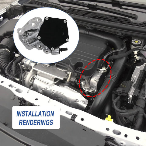 Brake vacuum pump with gasket for 16–19 Chevy Cruze Malibu Spark Equinox; aluminum body with black mounting plate in engine bay.